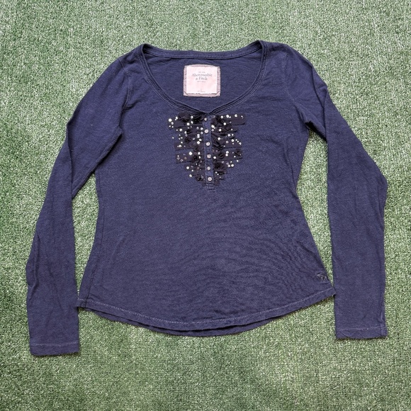 Abercrombie & Fitch Tops - Vintage Abercrombie & Fitch Henley Shirt Womens L Blue Long Sleeve Ribbed Top